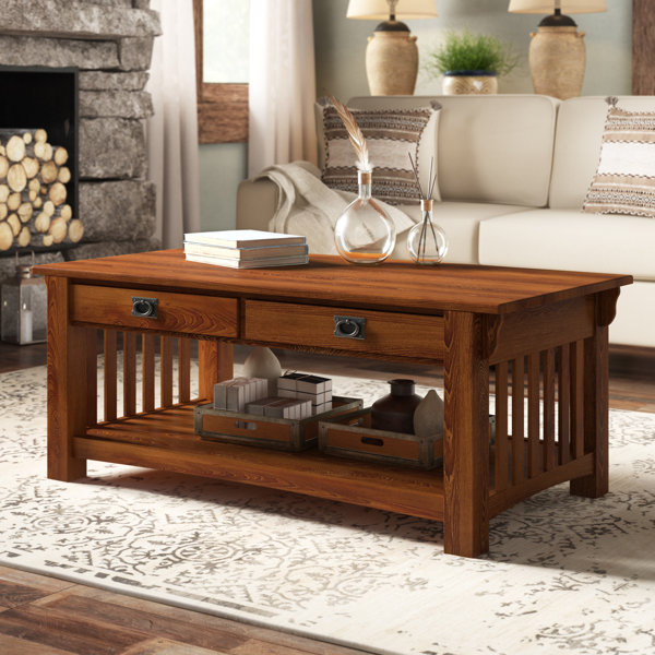 Loon Peak® Brockton Solid Wood 4 Legs Coffee Table with Storage